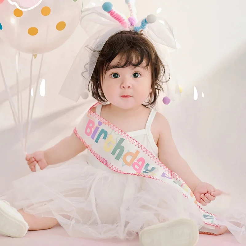 

Birthday Party Baby Girl Photography Clothing Cute Creative Birthday Veil+Skirt Set 3-6 Months Baby Photo Shooting Accessories