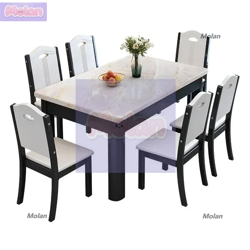 

Marble dining table and chair combination 4 people 6 dining modern simple rectangular solid wood home small apartment to eat