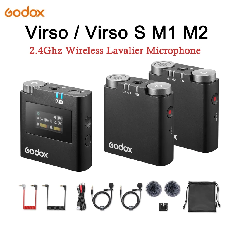 Godox Wireless Microphone Virso S M1 M2 2.4Ghz Wireless Lavalier PC Camera Phone Professional Omnidirectional Mic for Vlogging