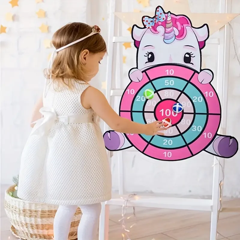 Children's early education puzzle unicorn sticky ball dart board toy, parent-child indoor and outdoor interactive game, is a par