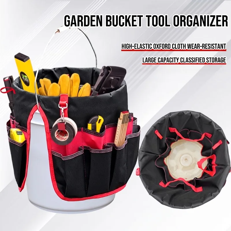 Multifunctional Bucket Tool Organizer Pouch Heavy‑Duty Oxford Cloth Large‑capacity Hardware Tool Storage Bag for Gardening