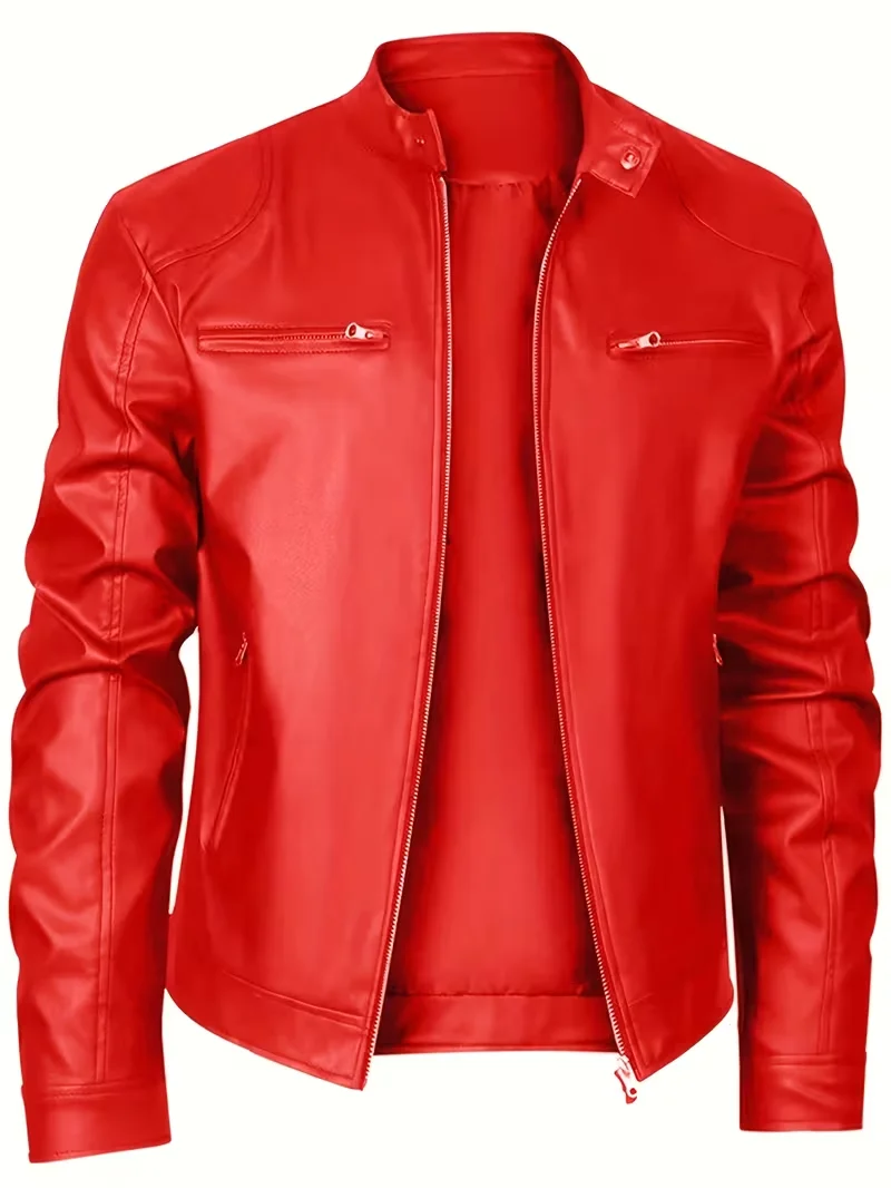 2023 Neue Modische Herren Winddichte Stehkragen-PU-Jacke, Geeignet für Frühling und Herbst Outdoor Casual Motorradbekleidung – Detail 3