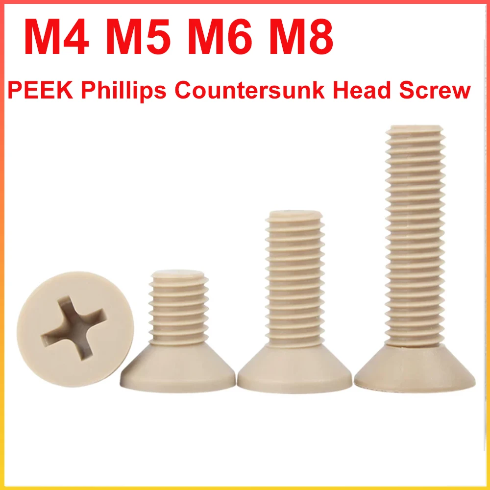 M4 M5 M6 M8 PEEK Phillips Countersunk Head Screw Insulation Plastic Bolt Cross Flat Head Machine Screws Fastener