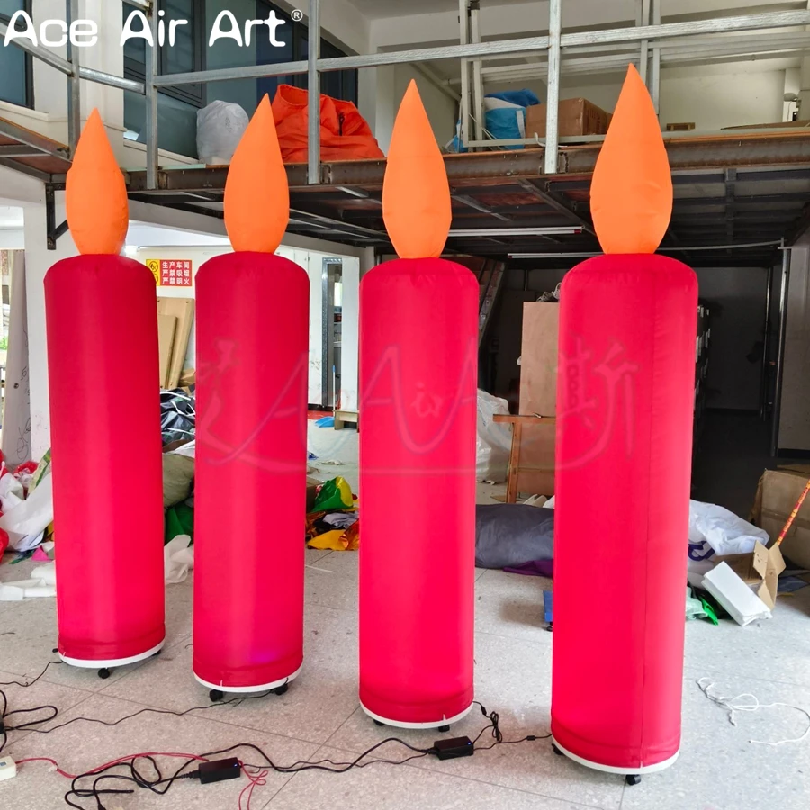Factory Direct 2-delige opblaasbare kaarsen, zelfstaande rode opblaasbare led-kaarsen voor vakantie/podium/feestdecoraties