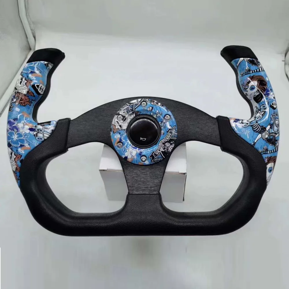 Modified Racing 13Inch 330mm Flat Drift Steering Wheel D-Type PU Universal