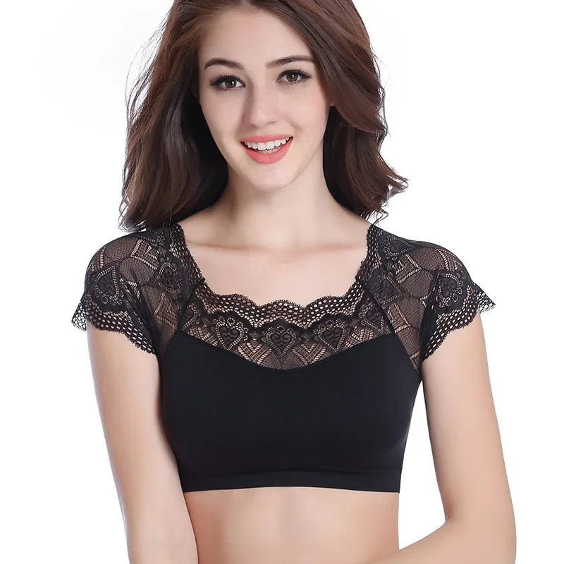 Sexy Mesh Lace Shirt ONeck Tank Top Women Summer Casual T Shirt Basic Ribber Short Sleeve Tops Camis Cropped Vest Y2k Crop Top