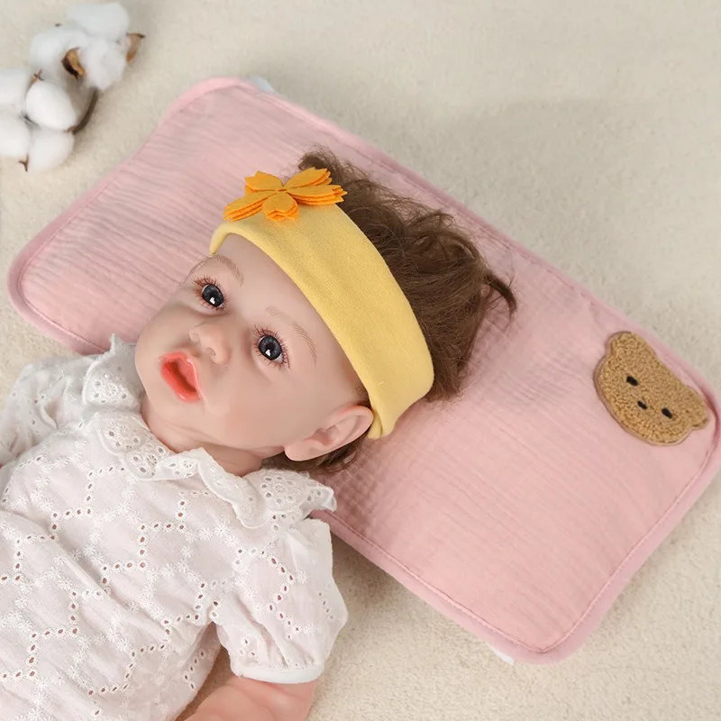 Baby Pillow Towel Pure Cotton Skin-friendly Breathable Moisture Absorbent Baby Sleeping Pillow Cartoon Embroidery Bear Bedding