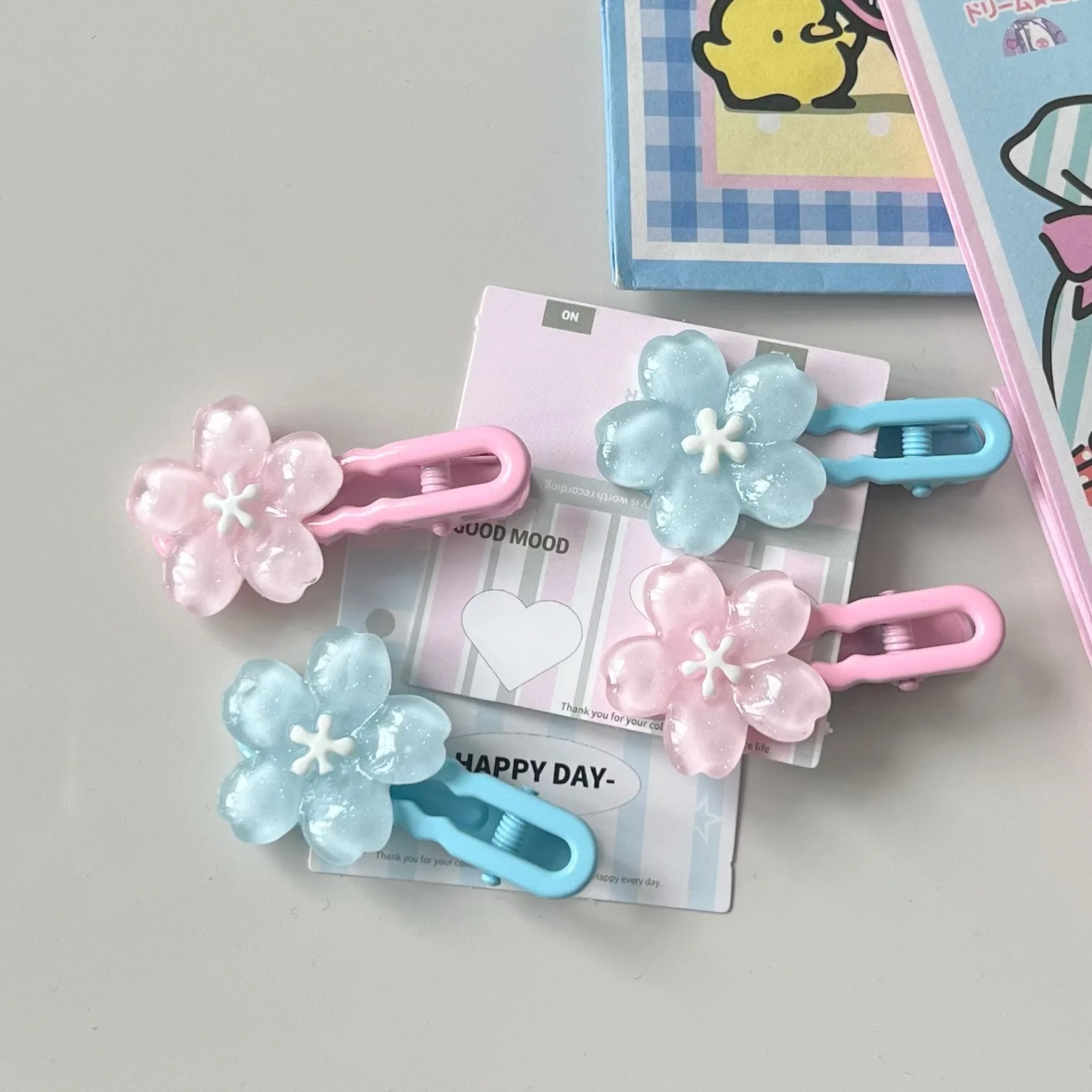 Duckbill Hair Clip Clear Jelly Cherry Blossom Spring Summer Girly Bangs Side Flower Versatile Student Resin Lightweight