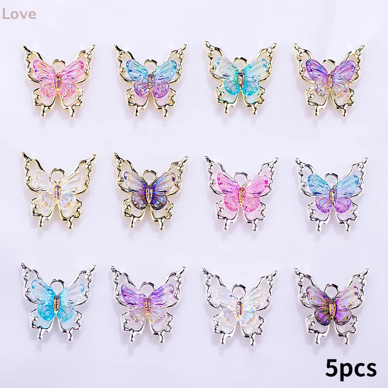 [L & P] 5 قطعة فراشة الروح مسمار الفن سحر ثلاثية الأبعاد التدرج كريستال واضح مشع فراشة مسمار الديكور لتقوم بها بنفسك لطيف مسمار الملحقات