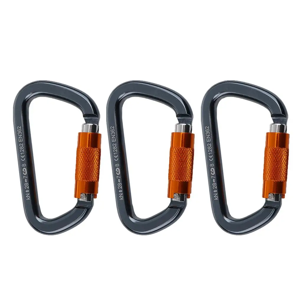 3 8KN Lightweight Aluminum Carabiner Clip Screw Gate CE Certified for Rock Climbing & Hammock