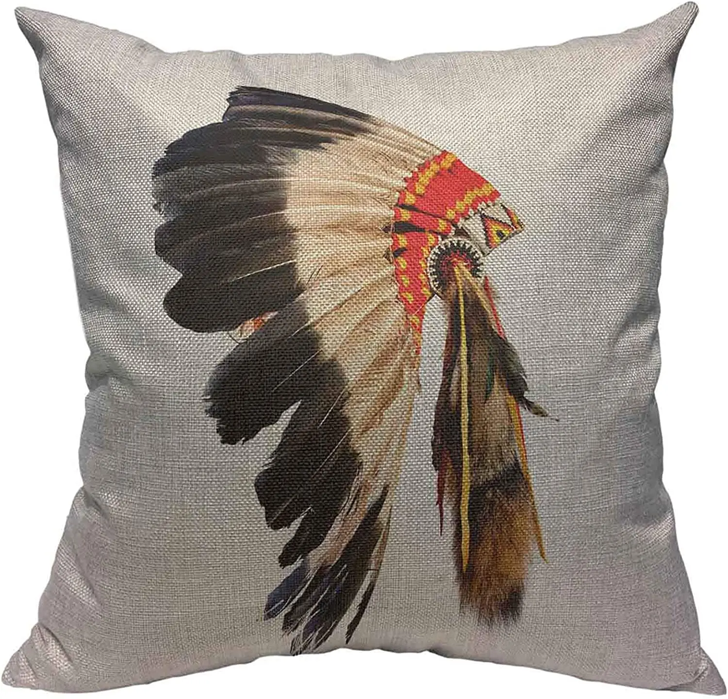 

Indian Chief Pillowcase Feather Headdress Cotton Linen Pillow Cases Sofa Bed Couch Chair Room Aesthetics 45x45cm Pillow Cover