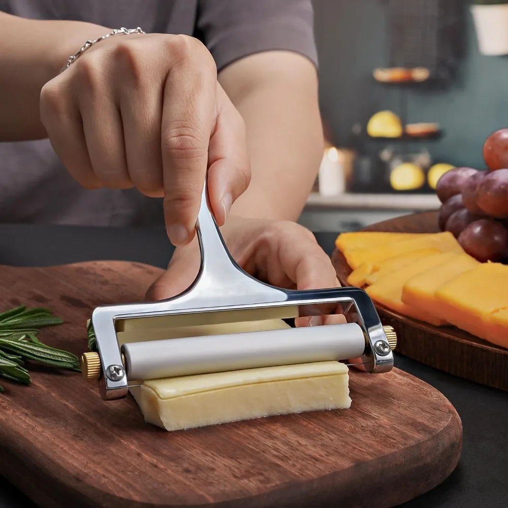 

Adjustable Thickness Cheese Slicer with Replacement Wire Zinc Alloy Cheese Block Grater Glossy Corrosion-resistant