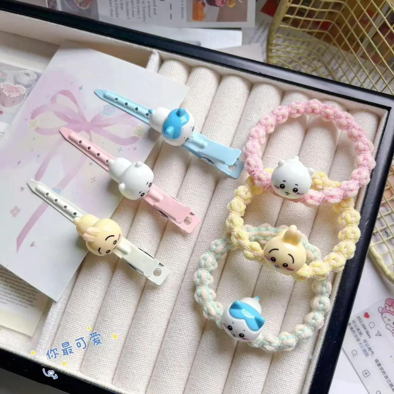 Chiikawa Cute Hair Accessories Set Cartoon Hair Tie Alligator Clips Ins Style Head Decor for Friend Daily Hairstyle Matching