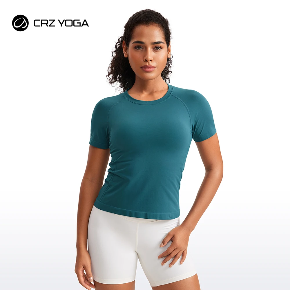 CRZ YOGA Seamless Short Sleeve Shirts for Women Breathable Running Workout Tops Athletic Gym Yoga Basic T-shirts