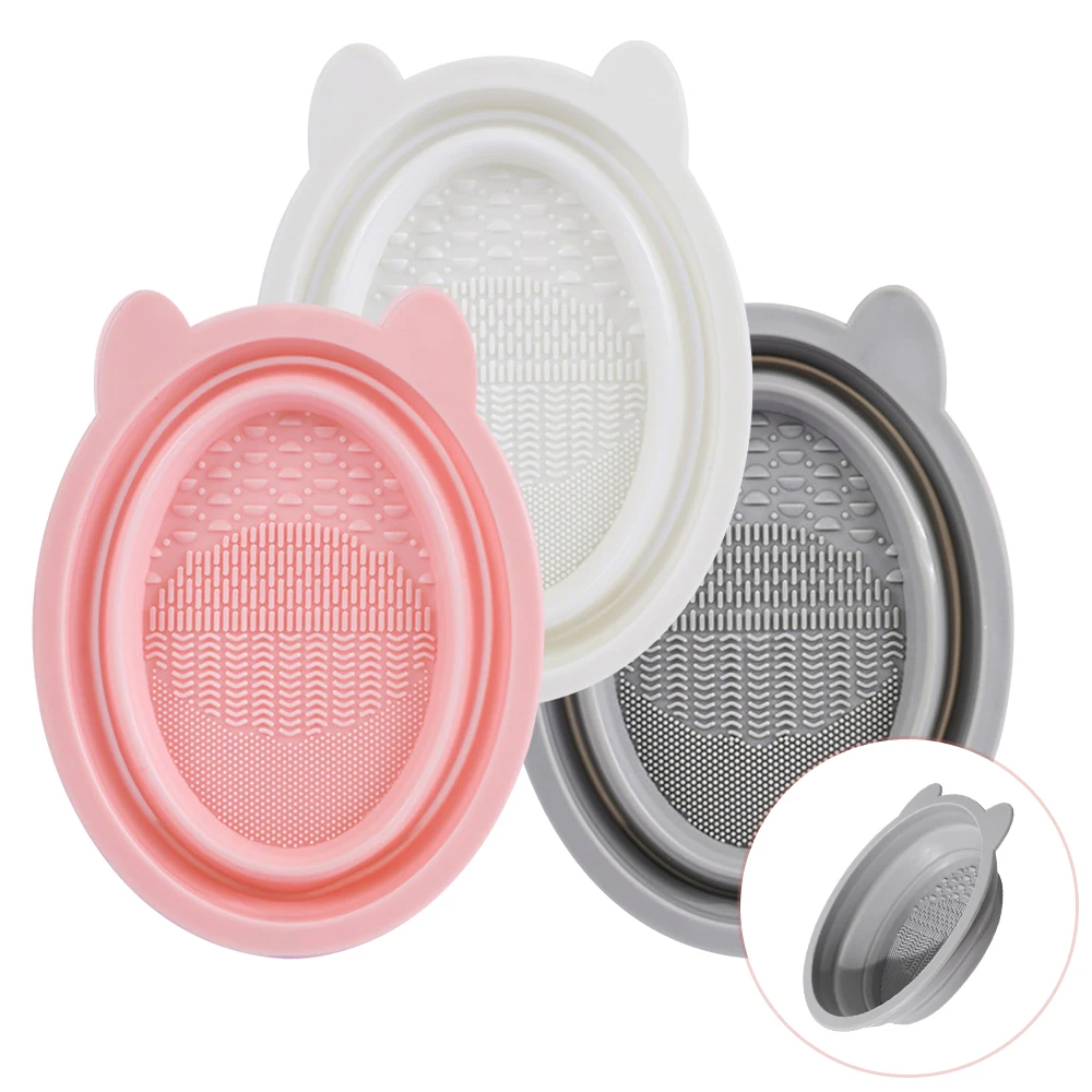 1PC Siliconen Make-up Borstelreiniger Cosmetica Accessoires Poederdons Borstel Schoonmaken Tool Roze Opvouwbare Make Up Borstelreiniger