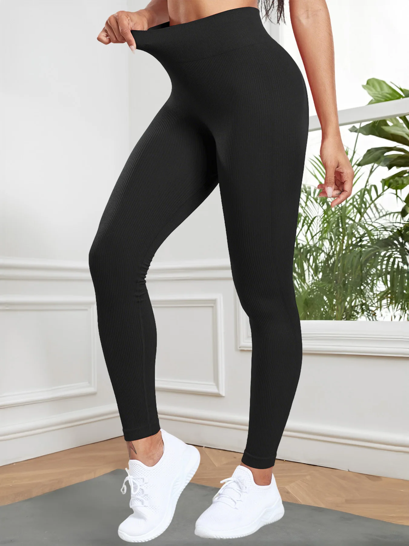 Leggings côtelés sans couture pour femmes, collants d'entraînement taille haute, couleur unie, pantalons de Fitness simples, vêtements décontractés