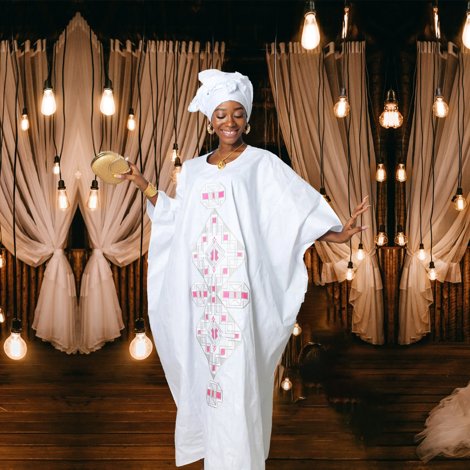 الملابس الأفريقية للنساء بازان الثراء التطريز حجم كبير فستان الكنيسة حفلة أنيقة #5