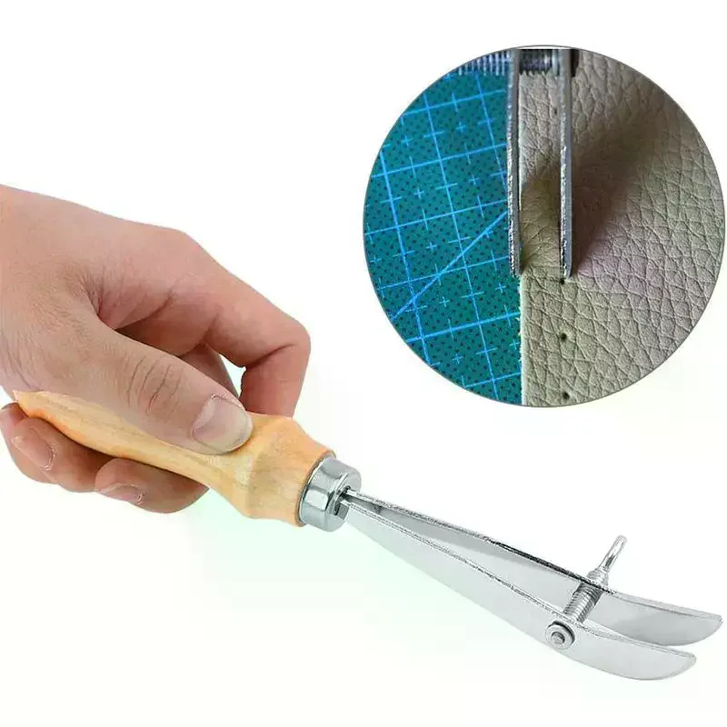 Adjustable Leather Edge Groover Craft Groove Gouge DIY Leathercraft Tool Stitching Crimper Slotting Grooving Tool Wooden Handle