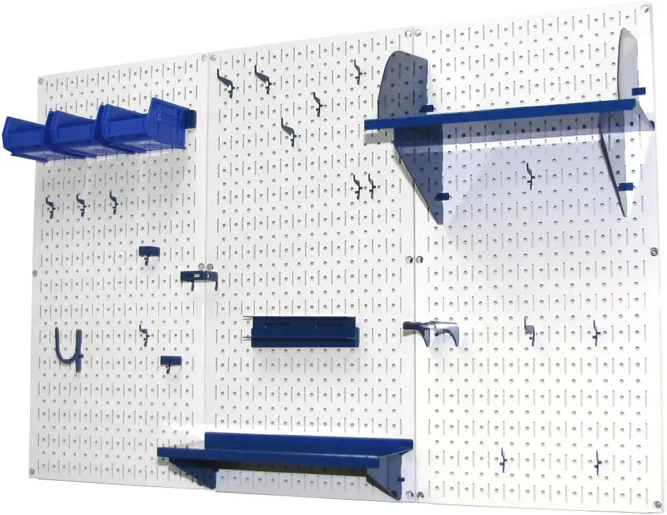 Pegboard Organizer Wall Control 4 ft. Metal Pegboard Standard Tool Storage Kit with White Toolboard and Blue Accessories