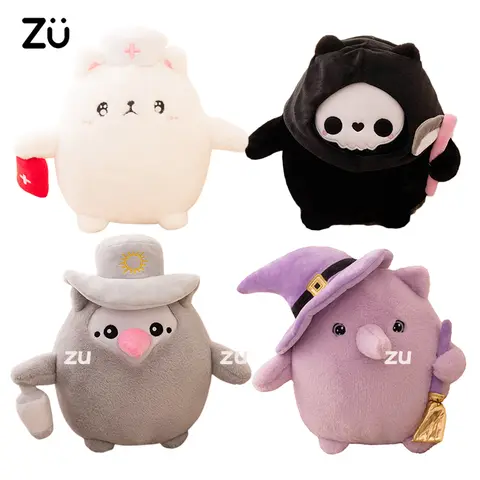 Cute Cat Cosplay Plague Nurse Doctor Witch Death Plushies Toys White Black Cats Soft Stuffed Doll Hallowmas Gift For Girl Boy