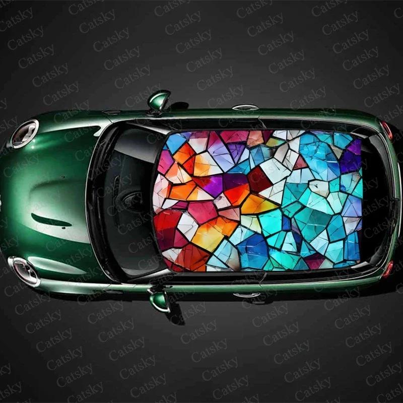 Stained Glass Design Car Roof Sticker Wrap Racing SUV Accessories Packaging Painted PVC Custom Car Graphic Decal