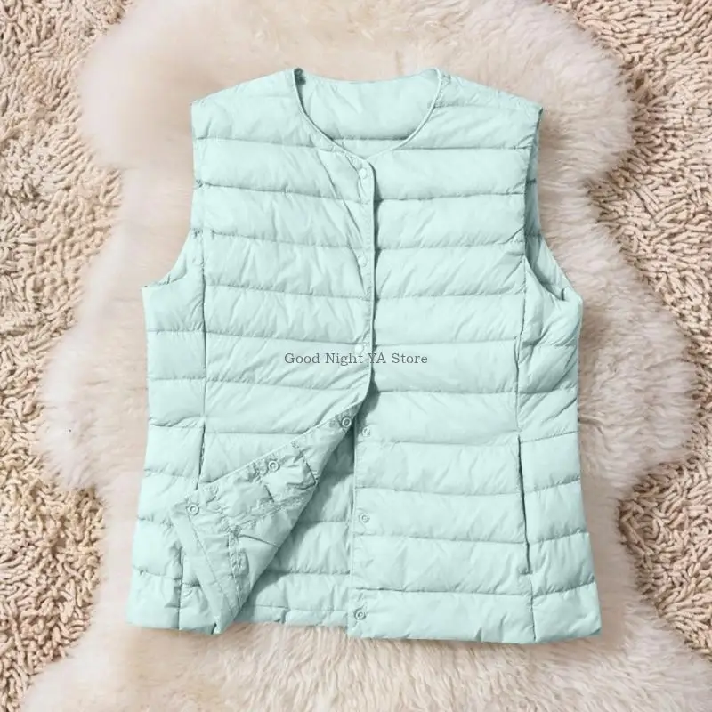  Casual Women's Down Vest Quilted Sleeveless No Collar Short Warm for Daily Use