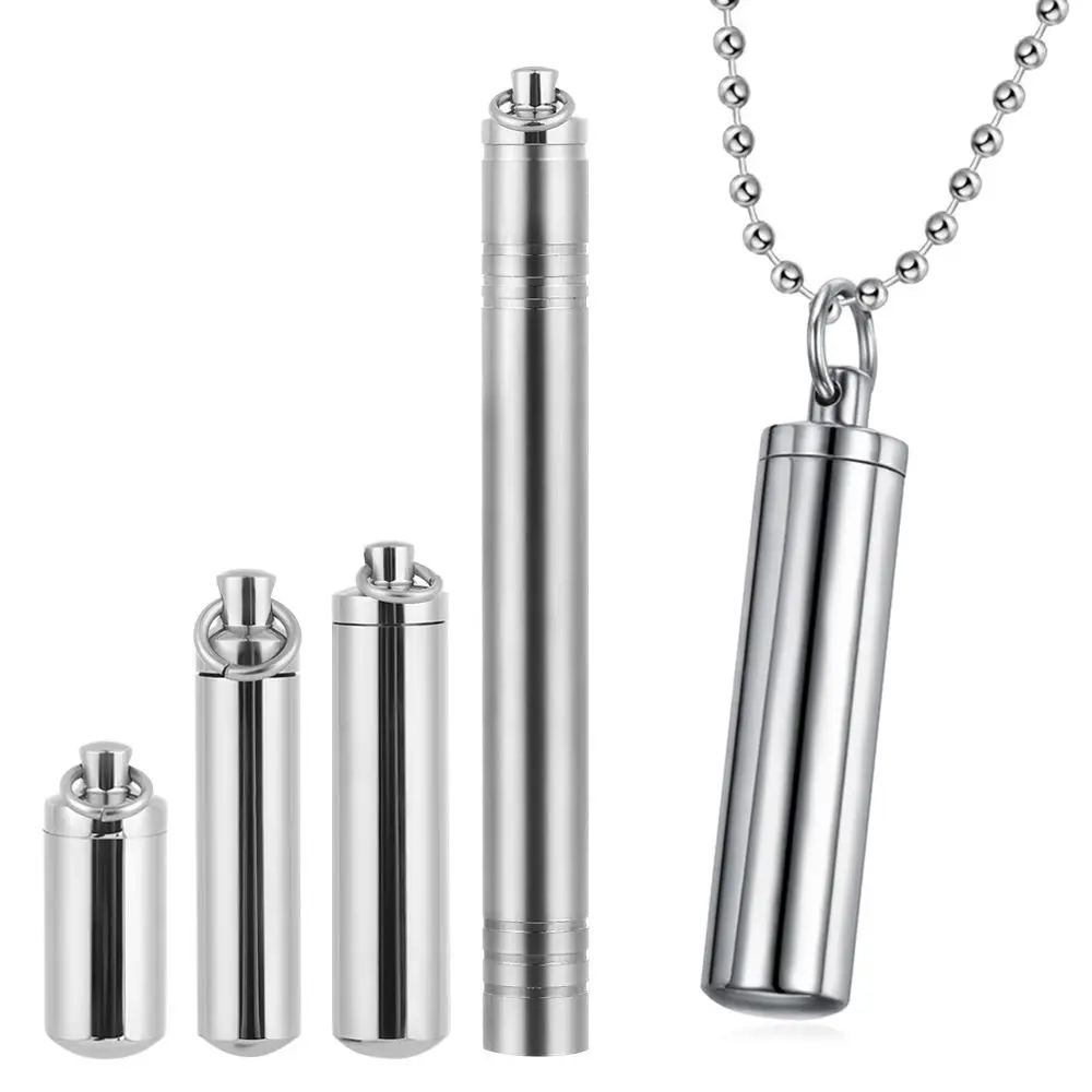 Unisex Stainless Steel Pill Case Ashes Urn Wishing Bottle Perfume Vial Pendant Cylinder Tube