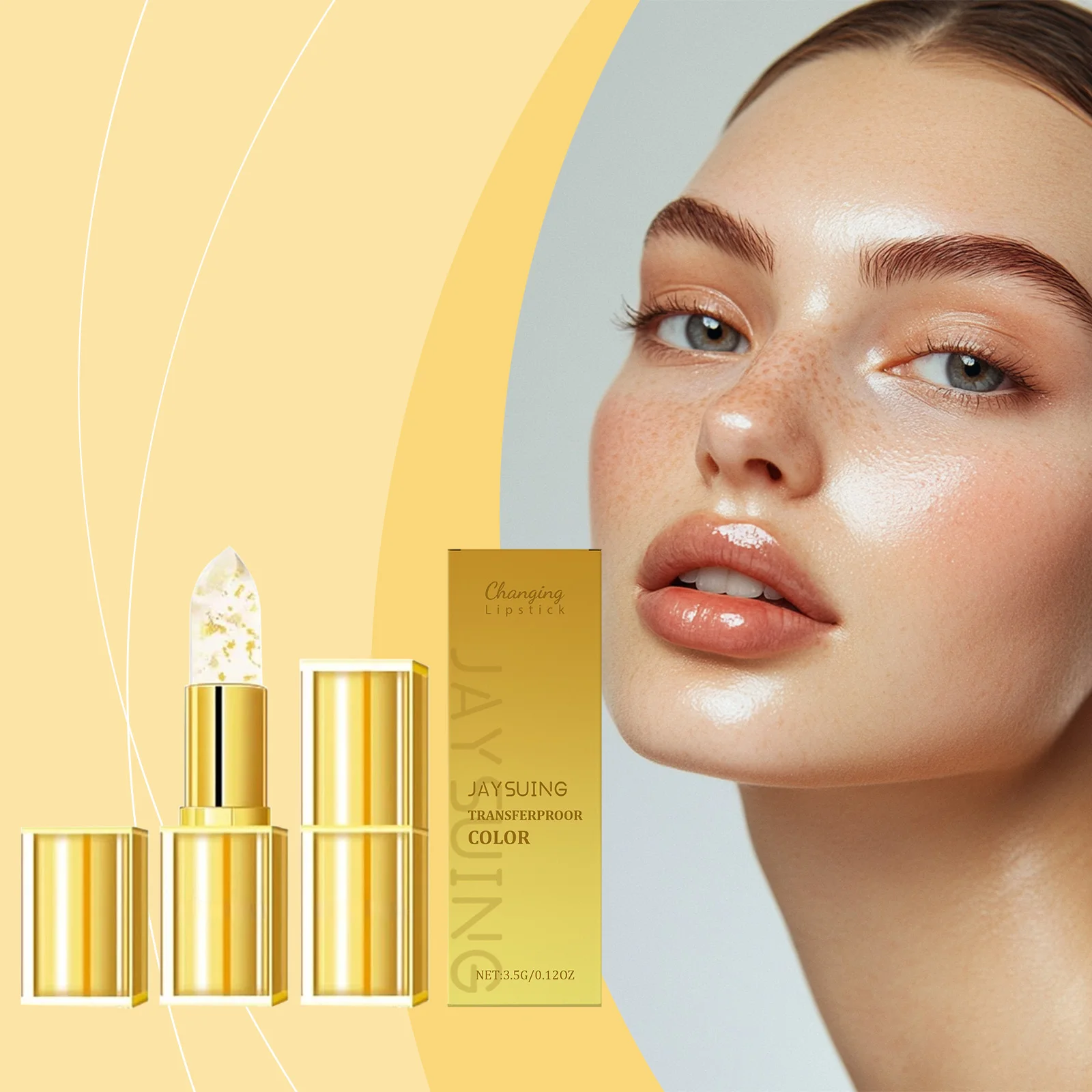 Jaysuing Gold Foil Lip Balm Color Changing Fade Lip Line Relieves Dryness Non Stick Gentle Nourishing Moisturizing Care Lip
