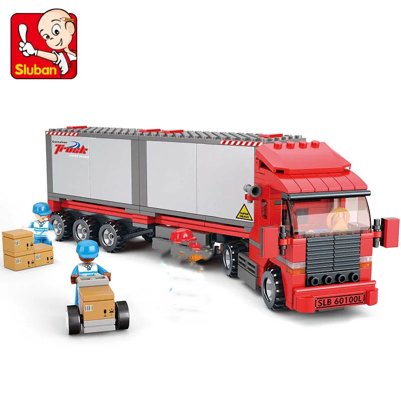 

345 Pcs Sluban 0338 Hatchback Double Drive Freight Car Transporter Building Block Puzzle Children Assembled Bricks Toy Model