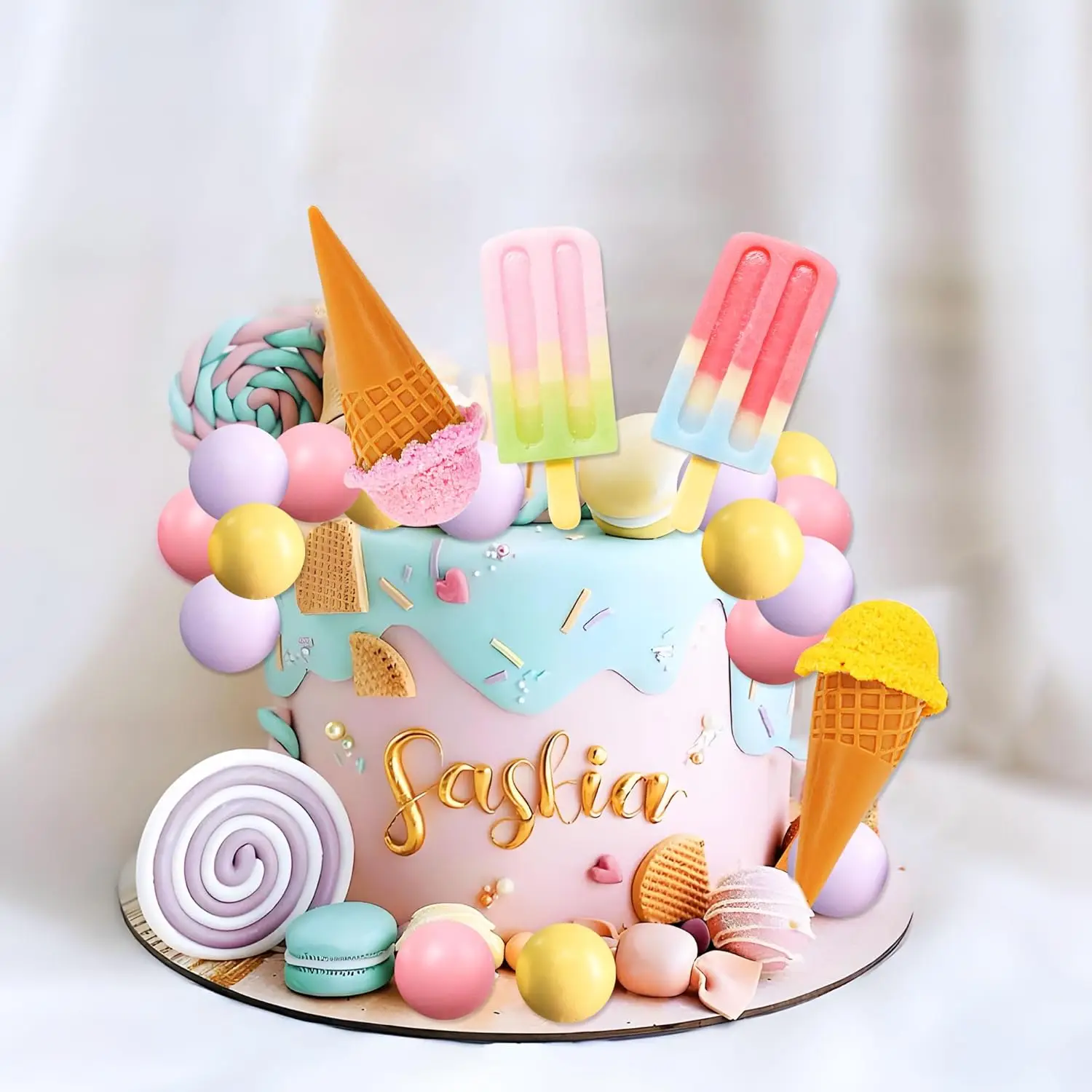 LaVenty Eiscreme-Kuchenaufsatz, Süßigkeiten-Kuchenaufsatz, Candyland-Kuchenaufsatz mit Eis für süßes Thema, Geburtstagsparty-Zubehör – Detail 6