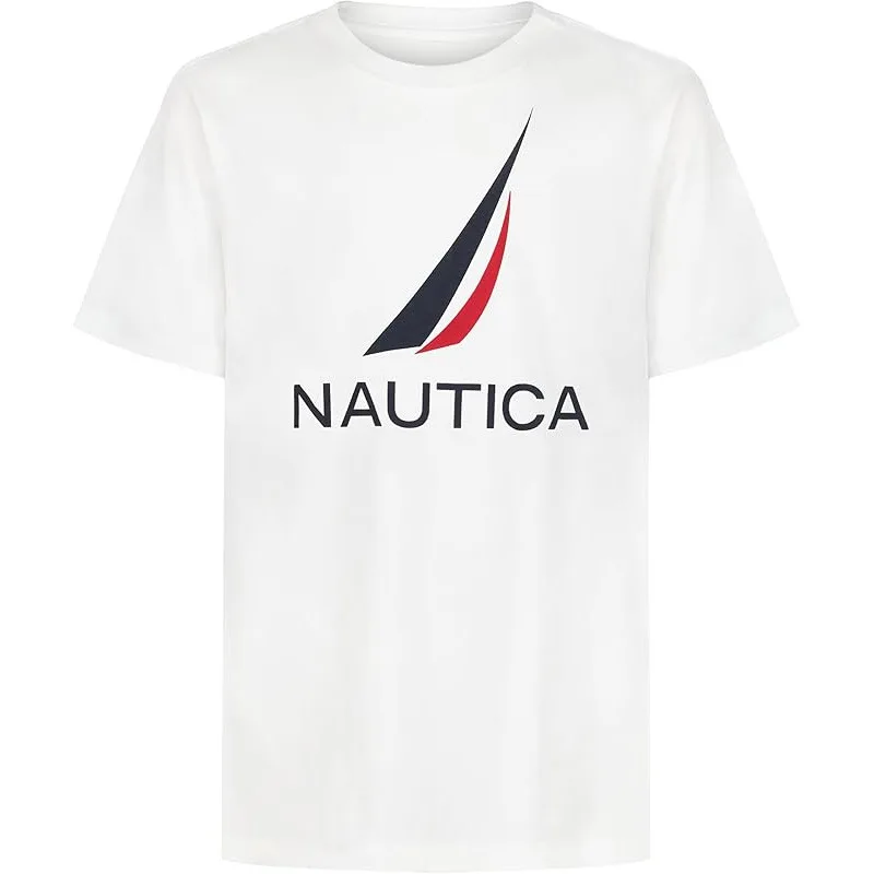 Men's NAUTICA Sailboat Pattern T-Shirt, Summer Short Sleeve Crew Neck Casual Nautical Print T-Shirt, Breathable Unisex Daily Top