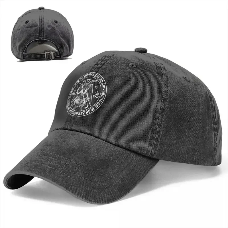 Y2K Baphomet Crosses Unisex Baseball Cap Hail Satan Inscription Distressed Casual Outdoor Adjustable Snapback Hat