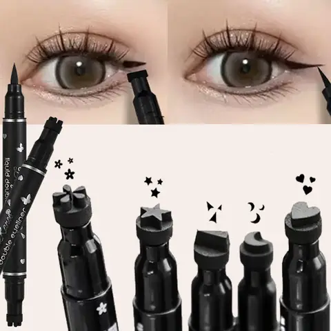 Double-Ended Stamp Eyeliner Pen Waterproof Star Heart Triangle Seal Eye Liner Extension Eye Corner Tail Makeup Quick-Drying