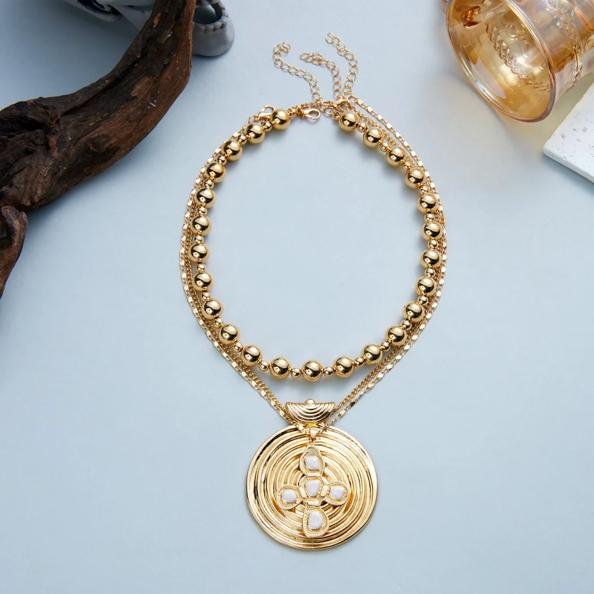Retro-Halskette mit gehämmerter Textur, spiralförmigem großem Kreuzanhänger für Damen und Herren, mehrschichtige CCB-Perlen, unregelmäßiger Kreuz-Choker-Schmuck – Detail 22