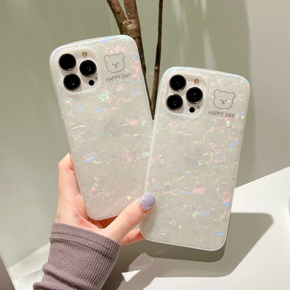 Samsung Glitter Dream Shell Pattern Phone Case S8 9 10 20 21 22 PLUS NOTE8 9 10 20 Bear Soft Silicone rear shell