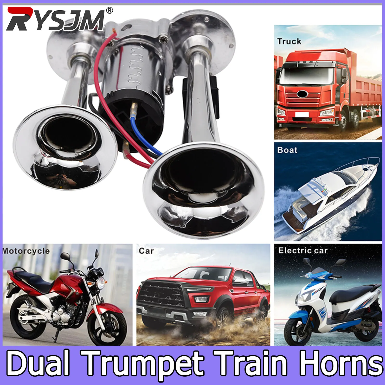 Super Loud 600DB Dual Trumpet Train Horns for Trucks 12V Stainless Steel Electric High Decibel Chrome Finished Car Speaker