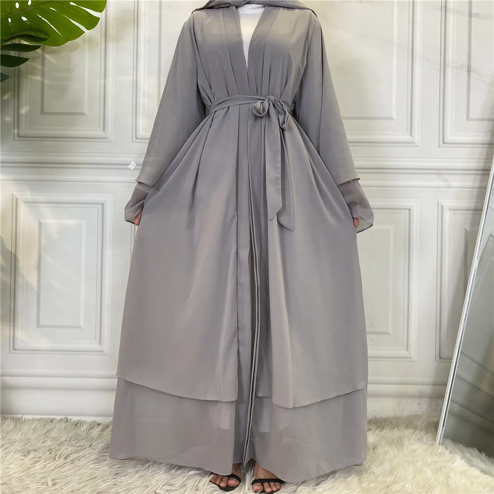 Islamic Clothing Abaya Dubai Women Muslim Dress Chiffon Kaftan Two-layer Abayat Ruffle Long Robe Caftan Marocain Hijab Abayas