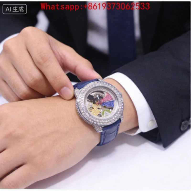Custom High-End Luxury Diamond Mechanical Watch Fashion Casual Leather Band Watch for Ladies and Gents
