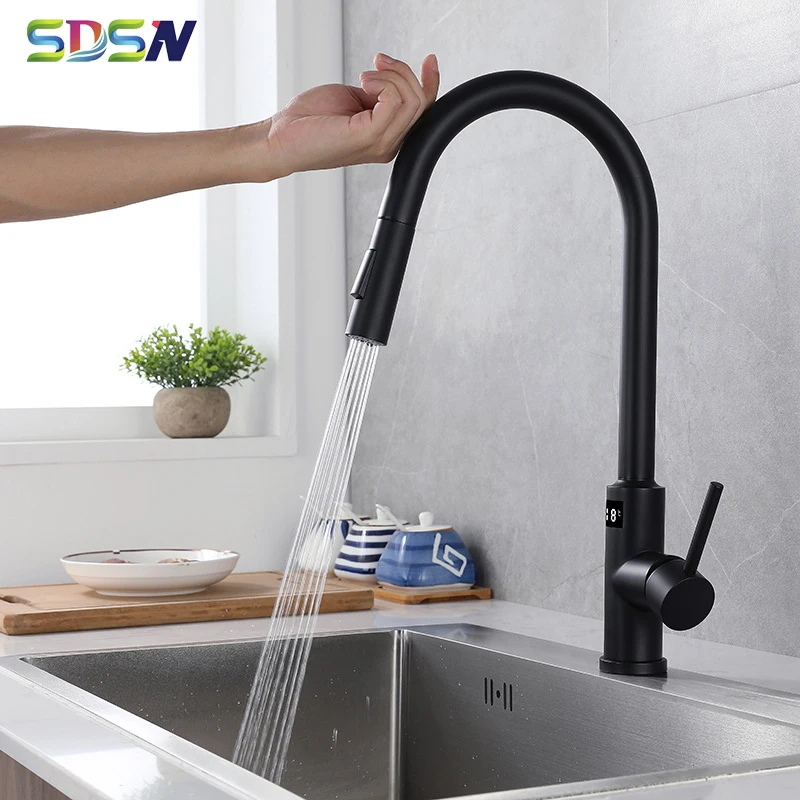 

Sensitive Touch Digital Kitchen Faucets with Pull Down Sprayer Hot Cold Pull Out Kitchen Mixer Tap Digital Touch Kitchen Faucet