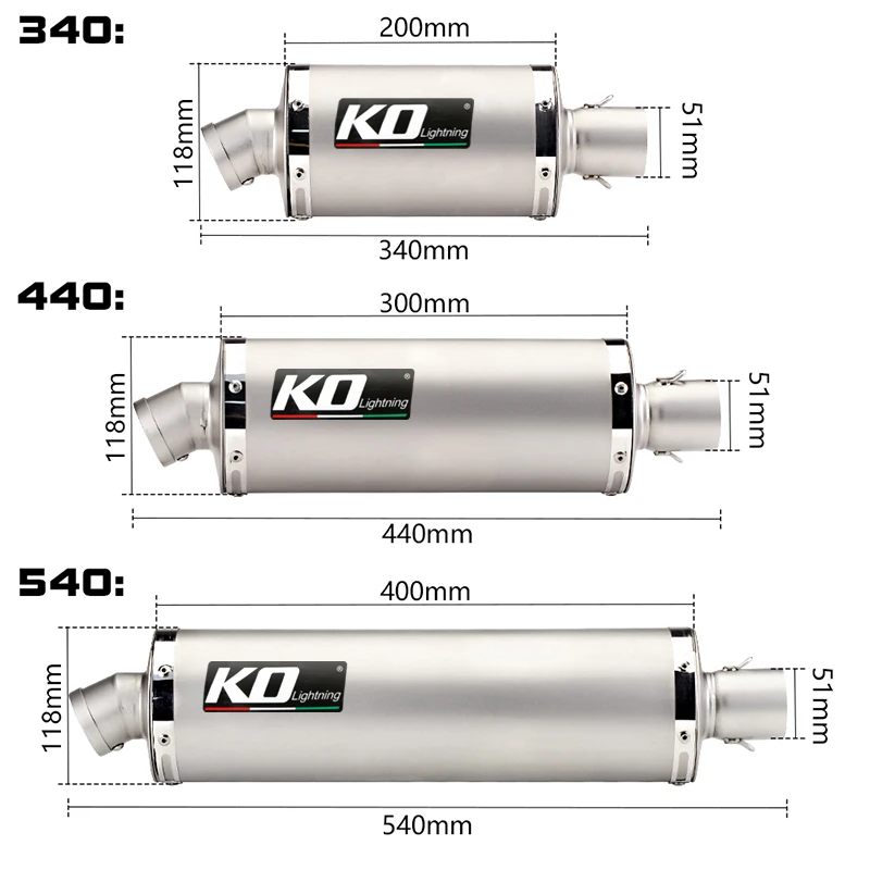 Escap Motorcycle Exhaust Pipe Universal 38-51mm Tial Muffler With DB Killer Stainless Steel Left&Right 340/440/540mm Silencer