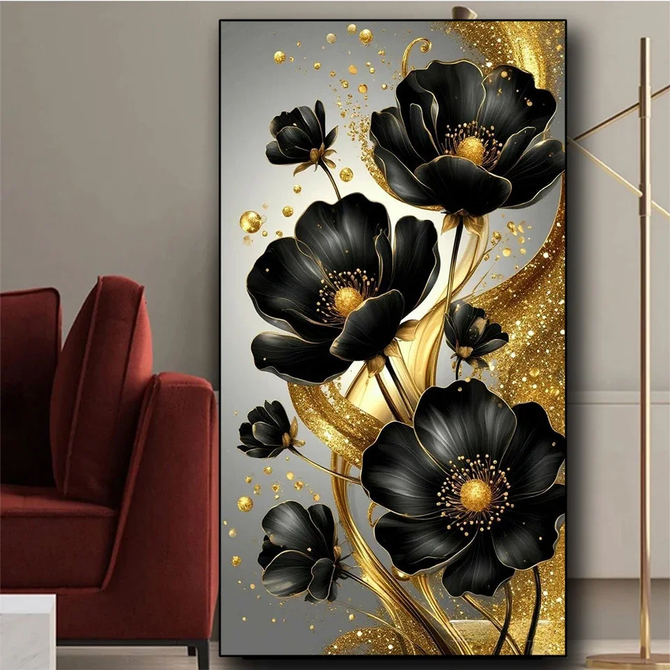 

Таинственные черные зеленые цветы, большой размер, алмазная живопись «сделай сам», новинка 2026, полная квадратная круглая алмазная мозаика, искусство «сделай сам», украшение для дома