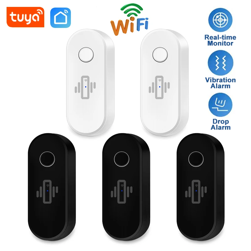 Tuya WiFi Vibration Sensor Detector Alarm Real-Time Motion Shock Detection White Black Color Smart Life APP Notification History