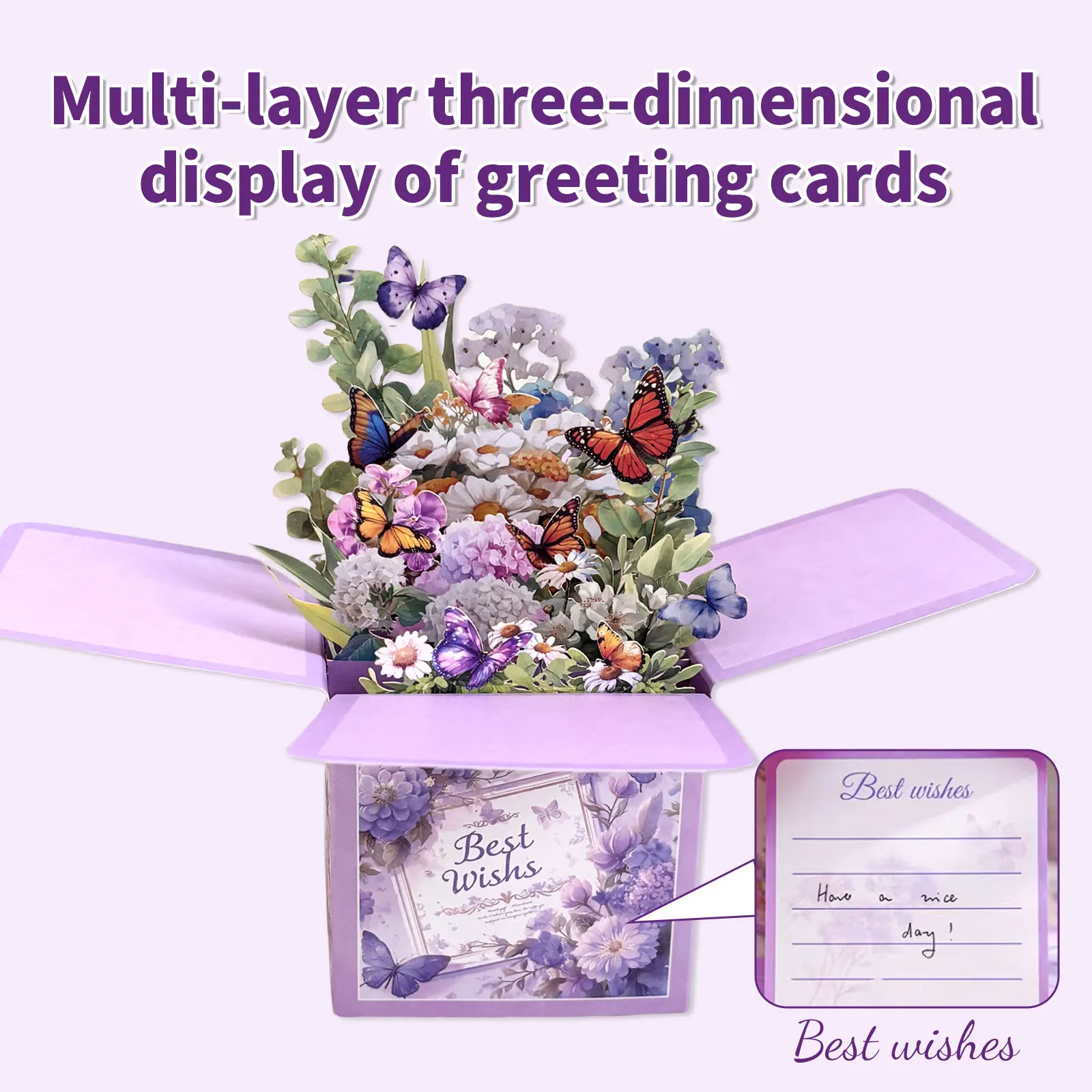 

Three-dimensional Greeting Card Purple Bouquet Commemorative Message Card Desktop Decoration Graduation Gift For Classmates