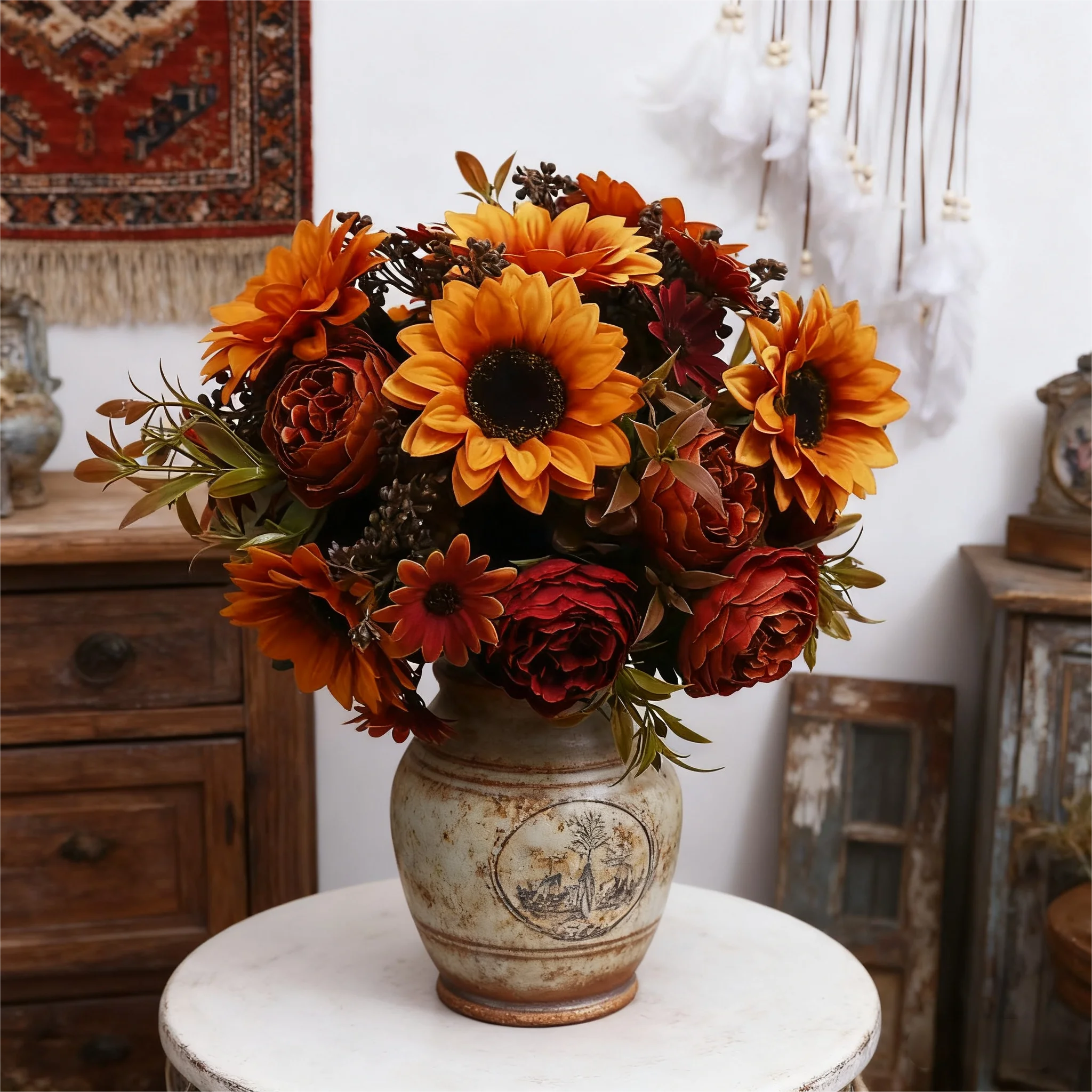 Artificial Flowers Sunflowers Silk Peony Bouquet Wedding Home Autumn Decor Christmas Party Table Arrange Fake Flower for Vase