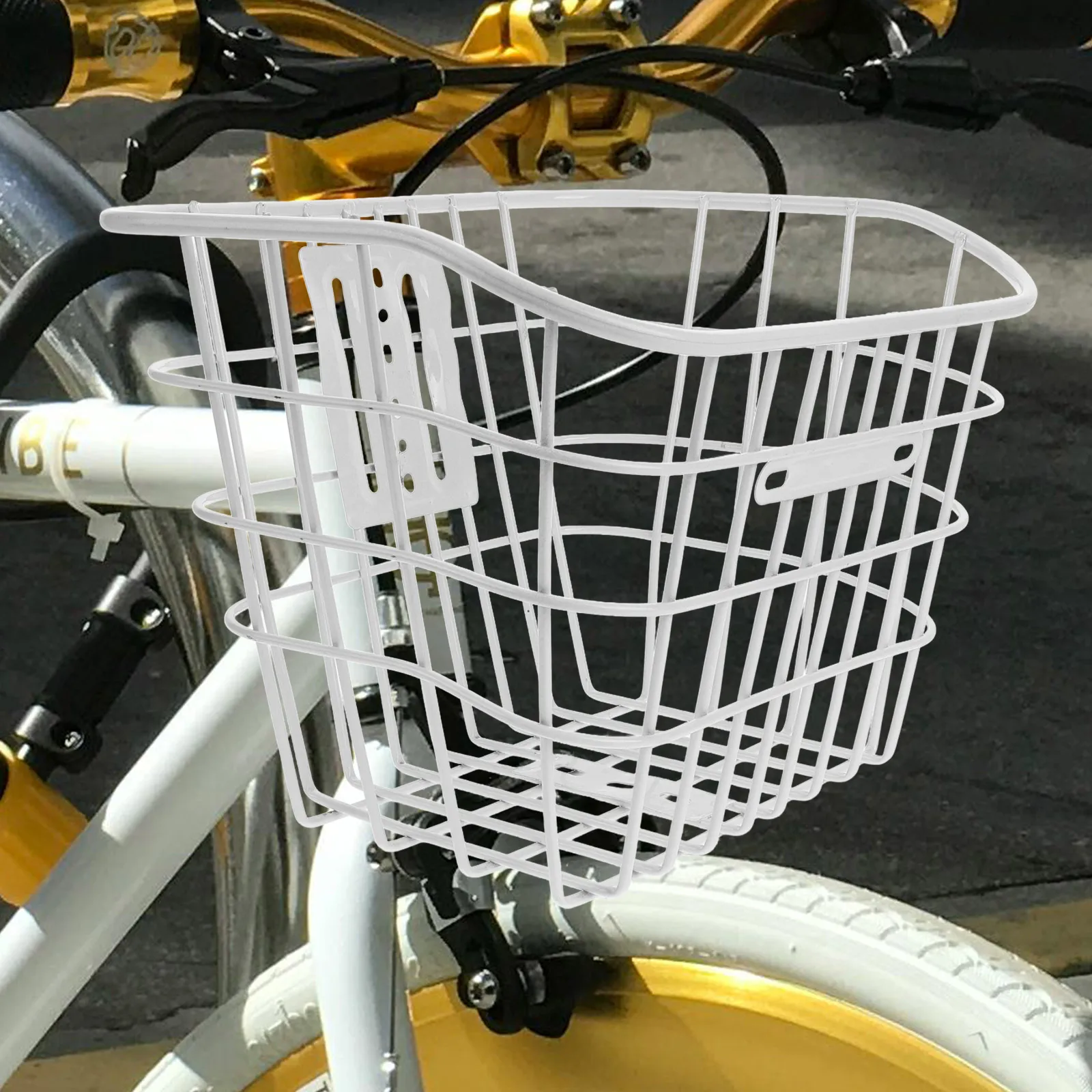 

Front Bike Basket Metal Electric Bicycle Accessories Strong Storage Rack White Heavy Duty Easy Install for Adult