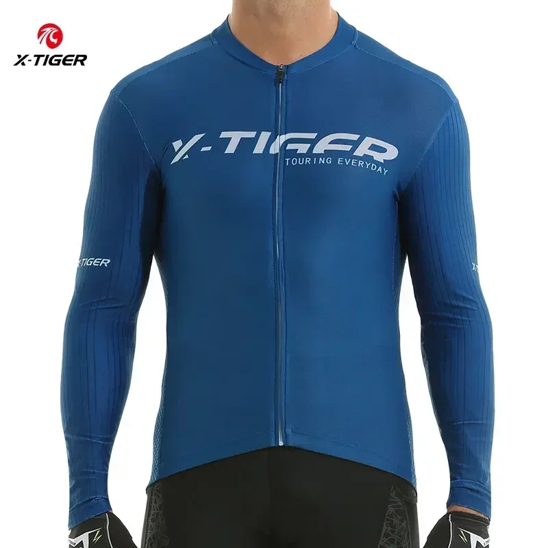 X-TIGER Herren-Radtrikot, langärmelig, durchgehender Reißverschluss, atmungsaktiv, schnelltrocknend, MTB-Rennrad-Oberteil mit Taschen, weich, leicht, elastisch – Detail 4