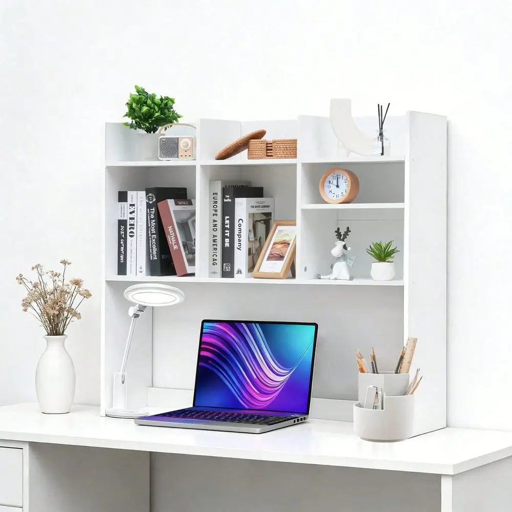 

Large Capacity Wooden Desktop Bookshelf Organizer With 7 Compartments Multi Functional Storage Stand For Computer Desk Dorm Bed