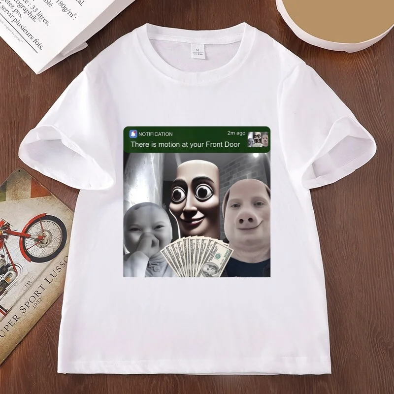 Motion At Your Front Door Tung Sahur T Shirt Funny John Pork Meme Short Sleeve T  Shirts Man Woman Cotton Printed Round Neck