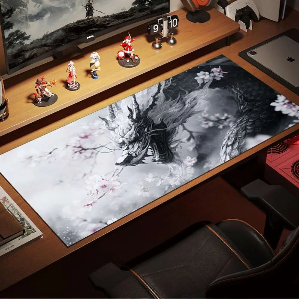 An ink-wash dragon-patterned cherry blossom branch rectangular tablecloth alfombrillas para escritorio tapis de souris