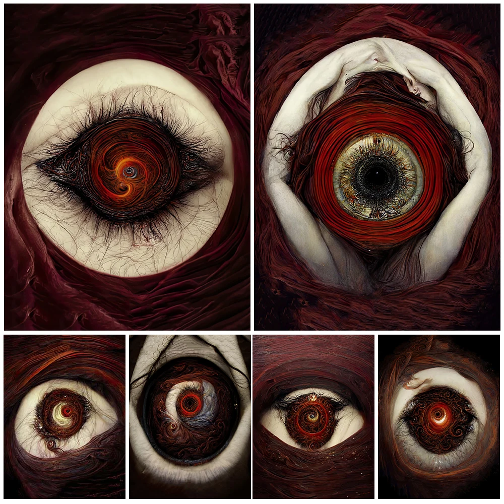 Abstract Horror Gothic Dark Eyes Vintage Wall Art Canvas Painting The Eye Of Reincarnation In Hell Art Poster And Print Decor